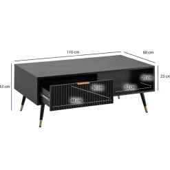 Couchtisch FineBuy Sofatisch 110x60 cm Schwarz Eiche Wohnzimmertisch Stauraum