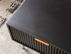 Couchtisch FineBuy Sofatisch 110x60 cm Schwarz Eiche Wohnzimmertisch Stauraum