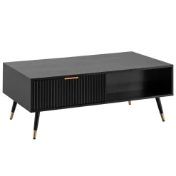 Couchtisch FineBuy Sofatisch 110x60 cm Schwarz Eiche Wohnzimmertisch Stauraum