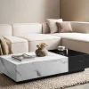 Couchtisch FineBuy Sofatisch Weiß 120 cm Marmoroptik Wohnzimmertisch Schublade