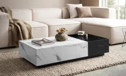 Couchtisch FineBuy Sofatisch Weiß 120 cm Marmoroptik Wohnzimmertisch Schublade