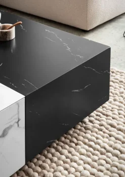 Couchtisch FineBuy Sofatisch Weiß 120 cm Marmoroptik Wohnzimmertisch Schublade