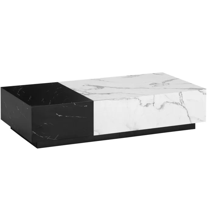 Couchtisch FineBuy Sofatisch Weiß 120 cm Marmoroptik Wohnzimmertisch Schublade