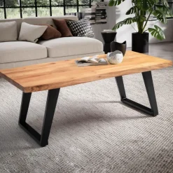 Couchtisch FineBuy Sofatisch 120 cm Baumkante Akazie Massivholz Wohnzimmertisch