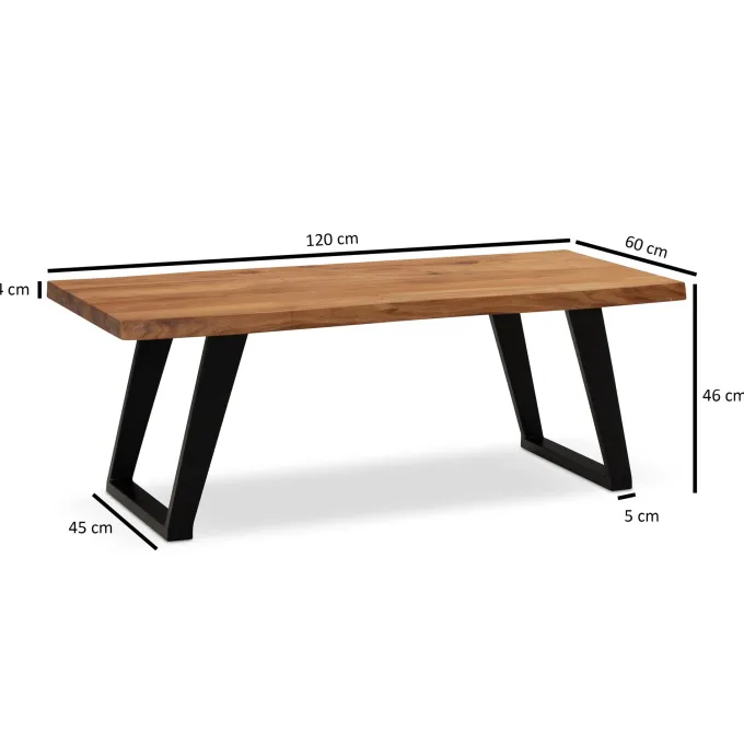 Couchtisch FineBuy Sofatisch 120 cm Baumkante Akazie Massivholz Wohnzimmertisch