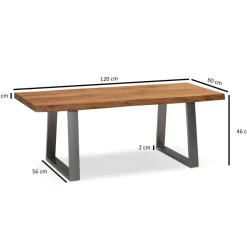 Couchtisch FineBuy Sofatisch 120 cm Massivholz Chrom Wohnzimmertisch Baumkante