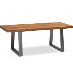 Couchtisch FineBuy Sofatisch 120 cm Massivholz Chrom Wohnzimmertisch Baumkante