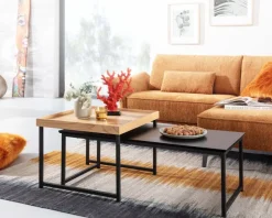 Couchtisch FineBuy Sofatisch 2er Set Holz Metall Satztisch Tisch Modern Design