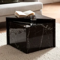 Couchtisch FineBuy Sofatisch MONOBLOC 2er Set Hochglanz Marmor Optik Dreieckig
