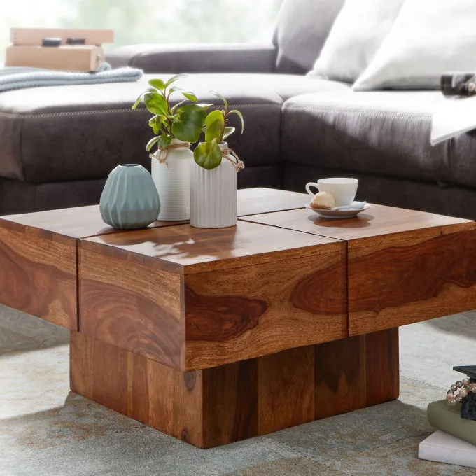 Couchtisch FineBuy Sofatisch Massivholz 57,5x57,5x30 cm Wohnzimmertisch Tisch