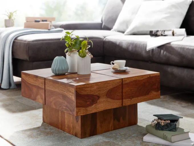 Couchtisch FineBuy Sofatisch Massivholz 57,5x57,5x30 cm Wohnzimmertisch Tisch