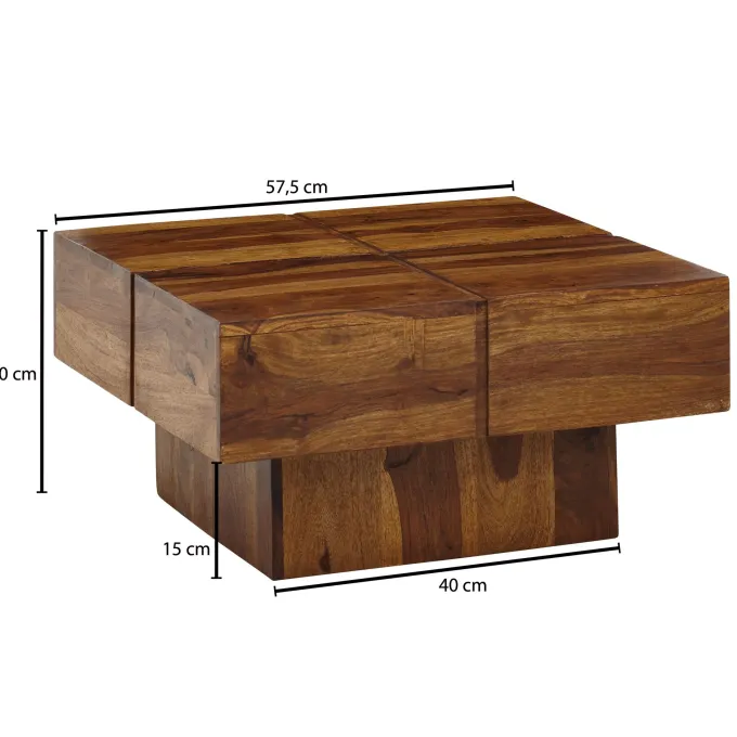 Couchtisch FineBuy Sofatisch Massivholz 57,5x57,5x30 cm Wohnzimmertisch Tisch