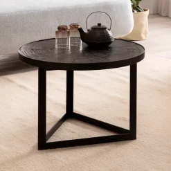 Couchtisch FineBuy Sofatisch 58x58x40 cm Massivholz Schwarz Wohnzimmertisch Rund