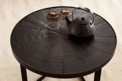 Couchtisch FineBuy Sofatisch 58x58x40 cm Massivholz Schwarz Wohnzimmertisch Rund