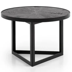 Couchtisch FineBuy Sofatisch 58x58x40 cm Massivholz Schwarz Wohnzimmertisch Rund