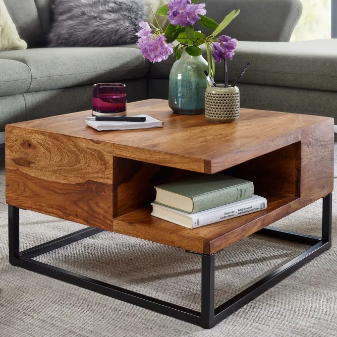 Couchtisch FineBuy Sofatisch Holz Massiv 60x60x34,5 cm Wohnzimmertisch Tisch