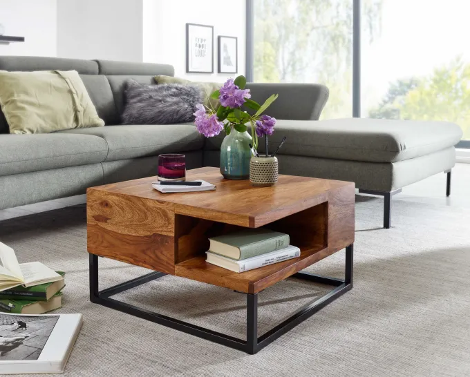 Couchtisch FineBuy Sofatisch Holz Massiv 60x60x34,5 cm Wohnzimmertisch Tisch