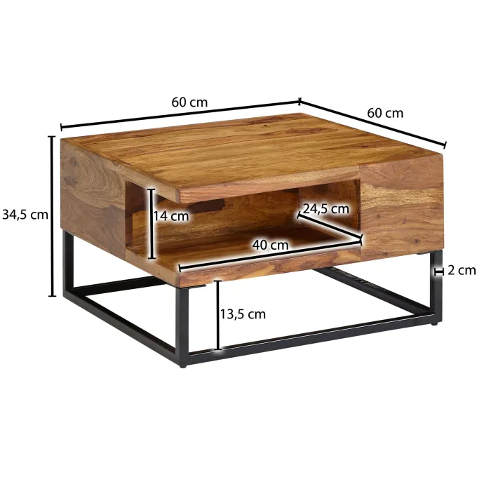 Couchtisch FineBuy Sofatisch Holz Massiv 60x60x34,5 cm Wohnzimmertisch Tisch