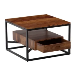 Couchtisch FineBuy Sofatisch Massivholz 60x60x40 cm Wohnzimmertisch Schublade