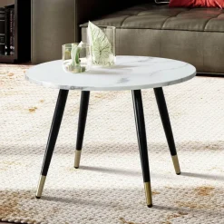 Couchtisch FineBuy Sofatisch Marmor Optik 60 cm Wohnzimmertisch Rund Tisch