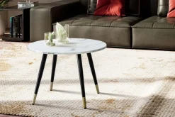 Couchtisch FineBuy Sofatisch Marmor Optik 60 cm Wohnzimmertisch Rund Tisch
