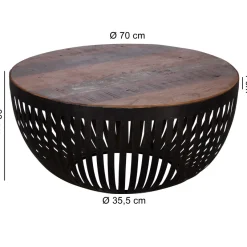 Couchtisch FineBuy Sofatisch 70 cm Tisch Holz Massiv Metall Wohnzimmertisch