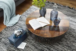 Couchtisch FineBuy Sofatisch 70 cm Tisch Holz Massiv Metall Wohnzimmertisch