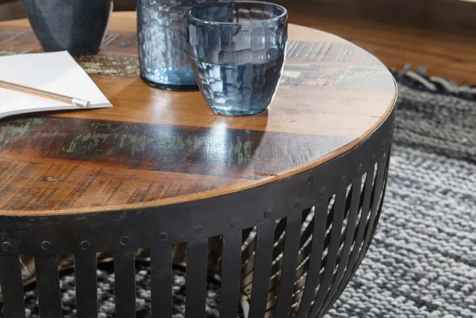 Couchtisch FineBuy Sofatisch 70 cm Tisch Holz Massiv Metall Wohnzimmertisch