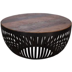 Couchtisch FineBuy Sofatisch 70 cm Tisch Holz Massiv Metall Wohnzimmertisch