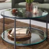 Couchtisch FineBuy Sofatisch Glas Wohnzimmertisch Ø 80 cm Rund Tisch Stauraum