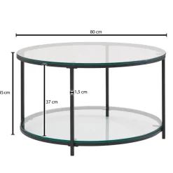 Couchtisch FineBuy Sofatisch Glas Wohnzimmertisch Ø 80 cm Rund Tisch Stauraum