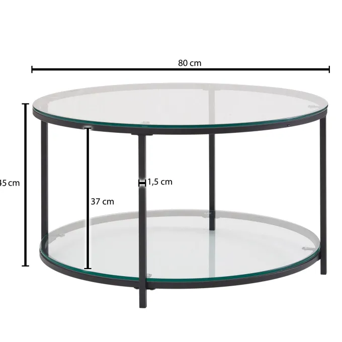 Couchtisch FineBuy Sofatisch Glas Wohnzimmertisch Ø 80 cm Rund Tisch Stauraum