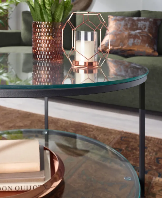 Couchtisch FineBuy Sofatisch Glas Wohnzimmertisch Ø 80 cm Rund Tisch Stauraum