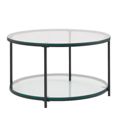 Couchtisch FineBuy Sofatisch Glas Wohnzimmertisch Ø 80 cm Rund Tisch Stauraum