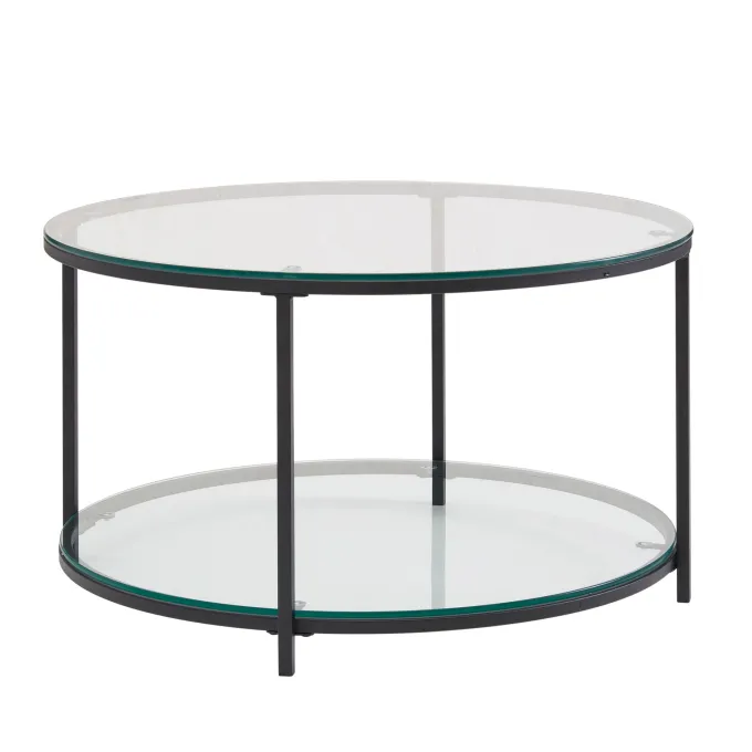 Couchtisch FineBuy Sofatisch Glas Wohnzimmertisch Ø 80 cm Rund Tisch Stauraum