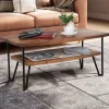 Couchtisch FineBuy Sofatisch 90x50x40 cm Sheesham Massivholz Tisch mit Stauraum