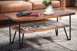 Couchtisch FineBuy Sofatisch 90x50x40 cm Sheesham Massivholz Tisch mit Stauraum