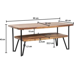Couchtisch FineBuy Sofatisch 90x50x40 cm Sheesham Massivholz Tisch mit Stauraum