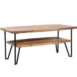 Couchtisch FineBuy Sofatisch 90x50x40 cm Sheesham Massivholz Tisch mit Stauraum