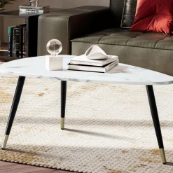 Couchtisch FineBuy Sofatisch Marmor Optik 90 cm Wohnzimmertisch Tisch Dreibein