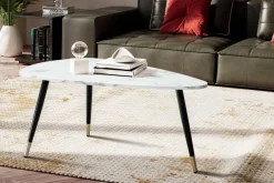 Couchtisch FineBuy Sofatisch Marmor Optik 90 cm Wohnzimmertisch Tisch Dreibein