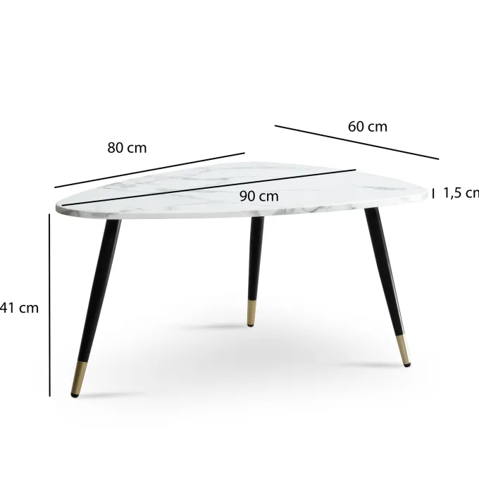 Couchtisch FineBuy Sofatisch Marmor Optik 90 cm Wohnzimmertisch Tisch Dreibein