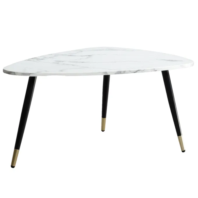 Couchtisch FineBuy Sofatisch Marmor Optik 90 cm Wohnzimmertisch Tisch Dreibein
