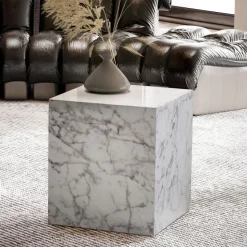 Couchtisch FineBuy Sofatisch MONOBLOC Marmor Optik 40x40x45 cm Wohnzimmertisch