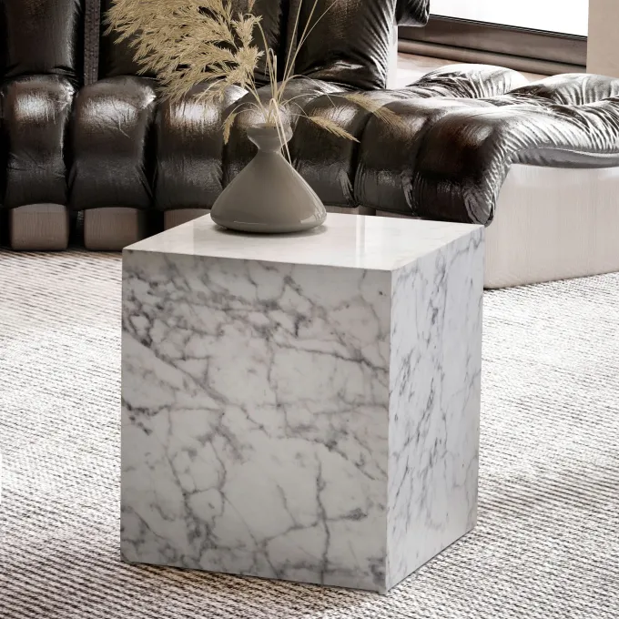 Couchtisch FineBuy Sofatisch MONOBLOC Marmor Optik 40x40x45 cm Wohnzimmertisch