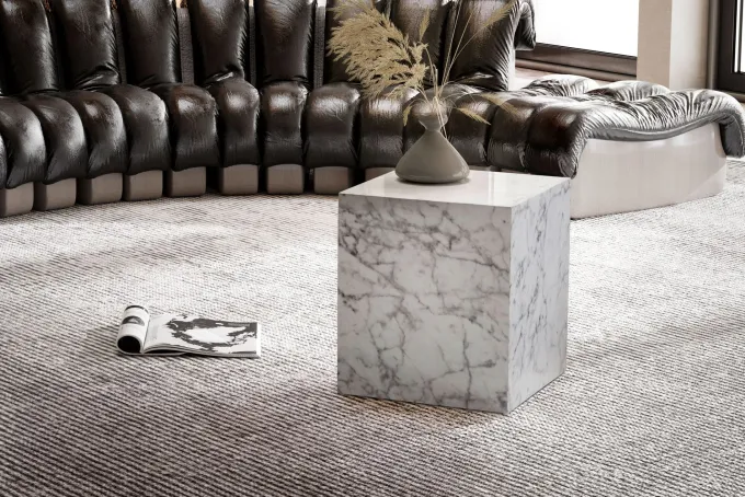 Couchtisch FineBuy Sofatisch MONOBLOC Marmor Optik 40x40x45 cm Wohnzimmertisch