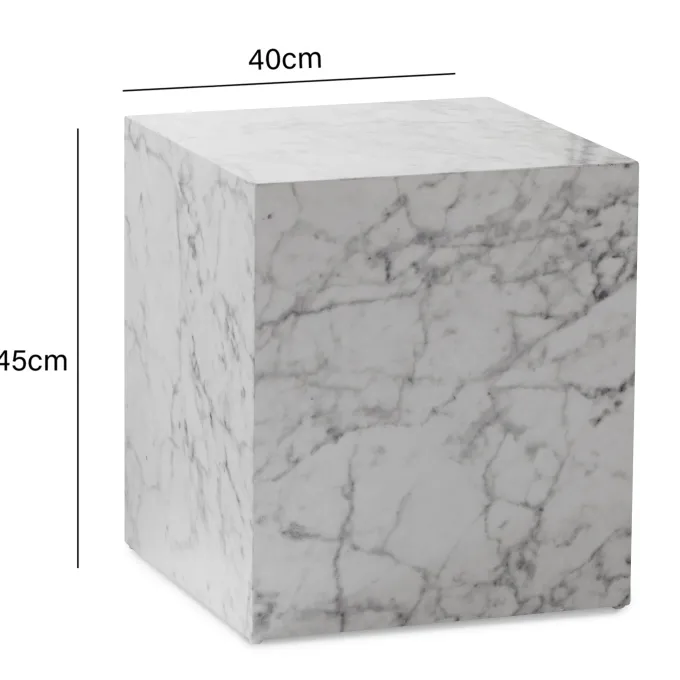 Couchtisch FineBuy Sofatisch MONOBLOC Marmor Optik 40x40x45 cm Wohnzimmertisch