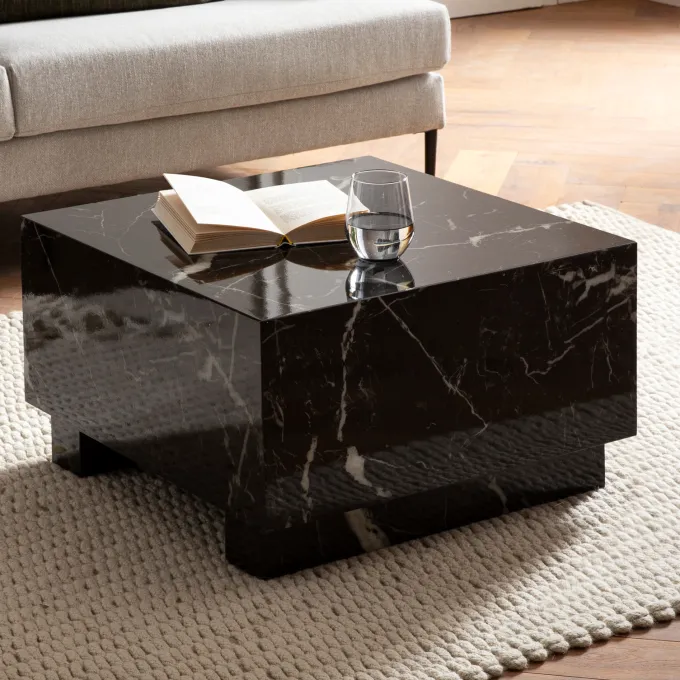 Couchtisch FineBuy Sofatisch MONOBLOC Marmor Optik 60x60x35 cm Wohnzimmertisch