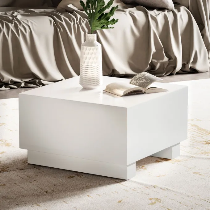 Couchtisch FineBuy Sofatisch MONOBLOC Weiß Hochglanz 60x60 cm Wohnzimmertisch