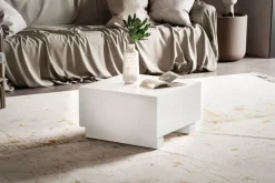 Couchtisch FineBuy Sofatisch MONOBLOC Weiß Hochglanz 60x60 cm Wohnzimmertisch